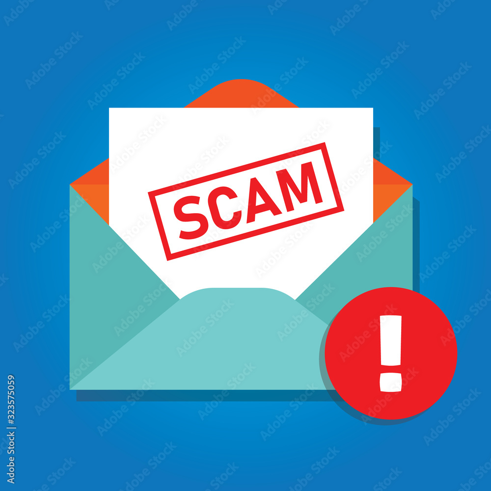 Email scam icon of envelope with phishing content alert detected Email scam icon of envelope with phishing content alert detected