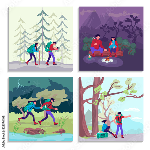 Backpackers hikers travel together
