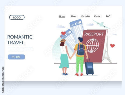 Romantic travel vector website landing page design template