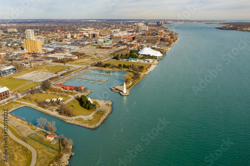 Aerial photo Milliken State Park Lighthouse Detroit Michigan USA © Felix Mizioznikov