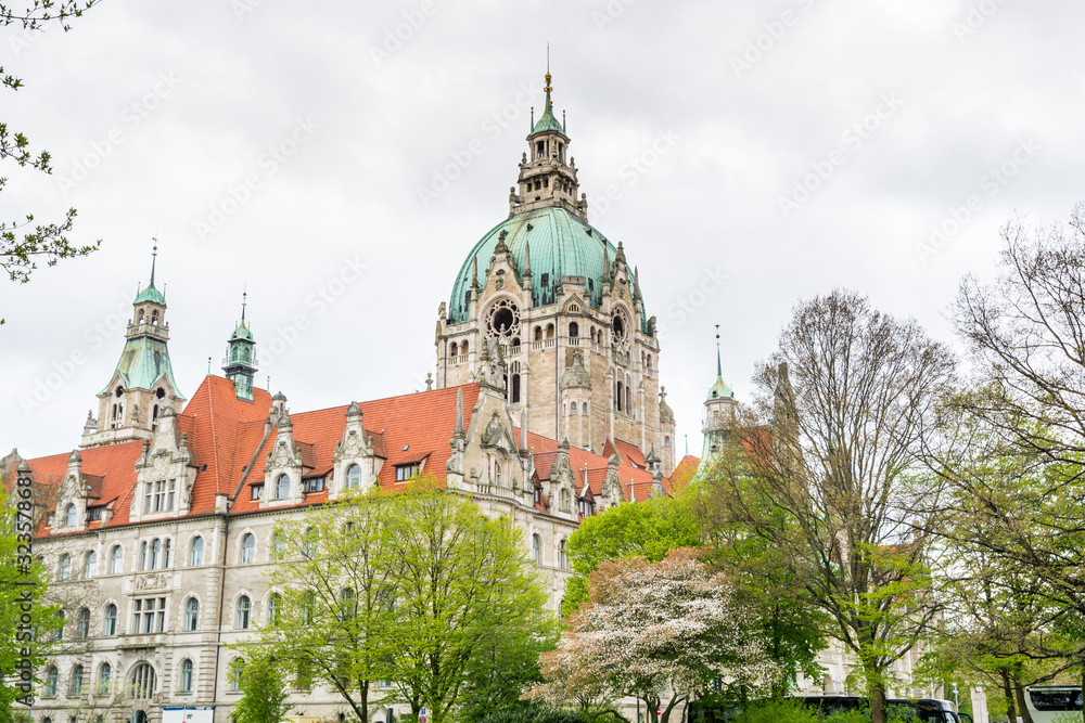 Building of the City hall of Hannover in Germany in April. Building of the City hall of Hannover in Germany in April.
