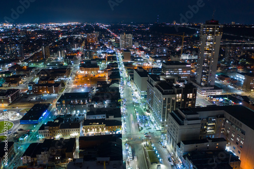Aerial night photo Downtown Hamilton Ontario Canada photo