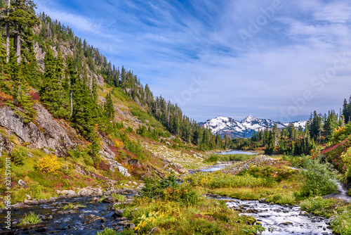 Beautiful Mountain River at the Bagley Lake Trail Park. Mount Baker, Washington, USA. © karamysh