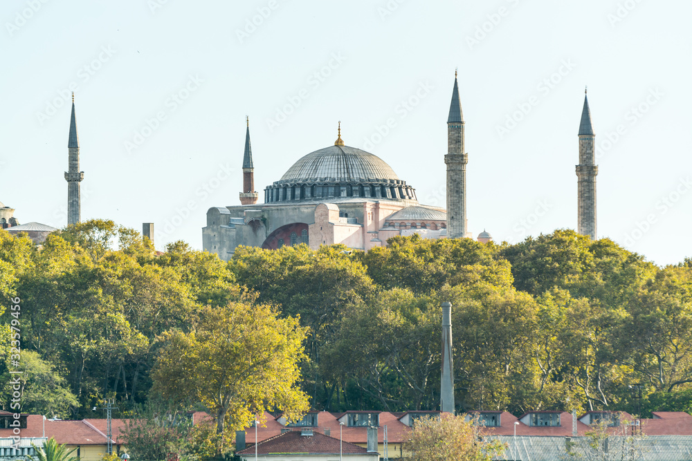 Obraz premium Mosque of Hagia Sophia, the former Greek Orthodox Christian patriarchal cathedral, later an Ottoman imperial mosque and now a museum in Istanbul, Turkey