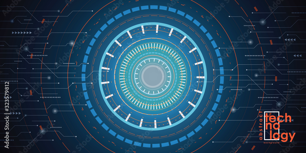 Obraz premium Abstract technology blue glowing connections in space with particles, big data, computer generated abstract background. Vector Illustration