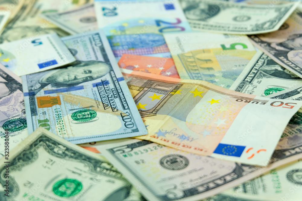 Money euro, dollar, USA, Hong Kong, China, currency exchange concept