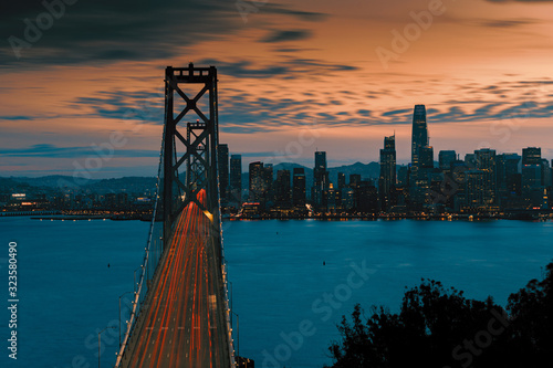 Bay bridge in San Francisco California USA during the day and night