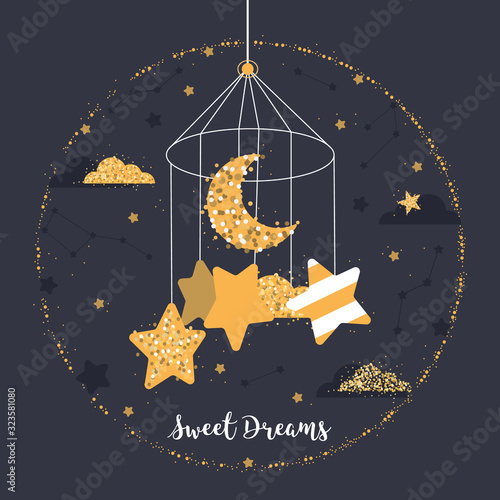 Cute pendant with stars, moon, clouds