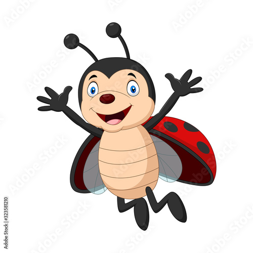 Happy ladybug cartoon waving hand
