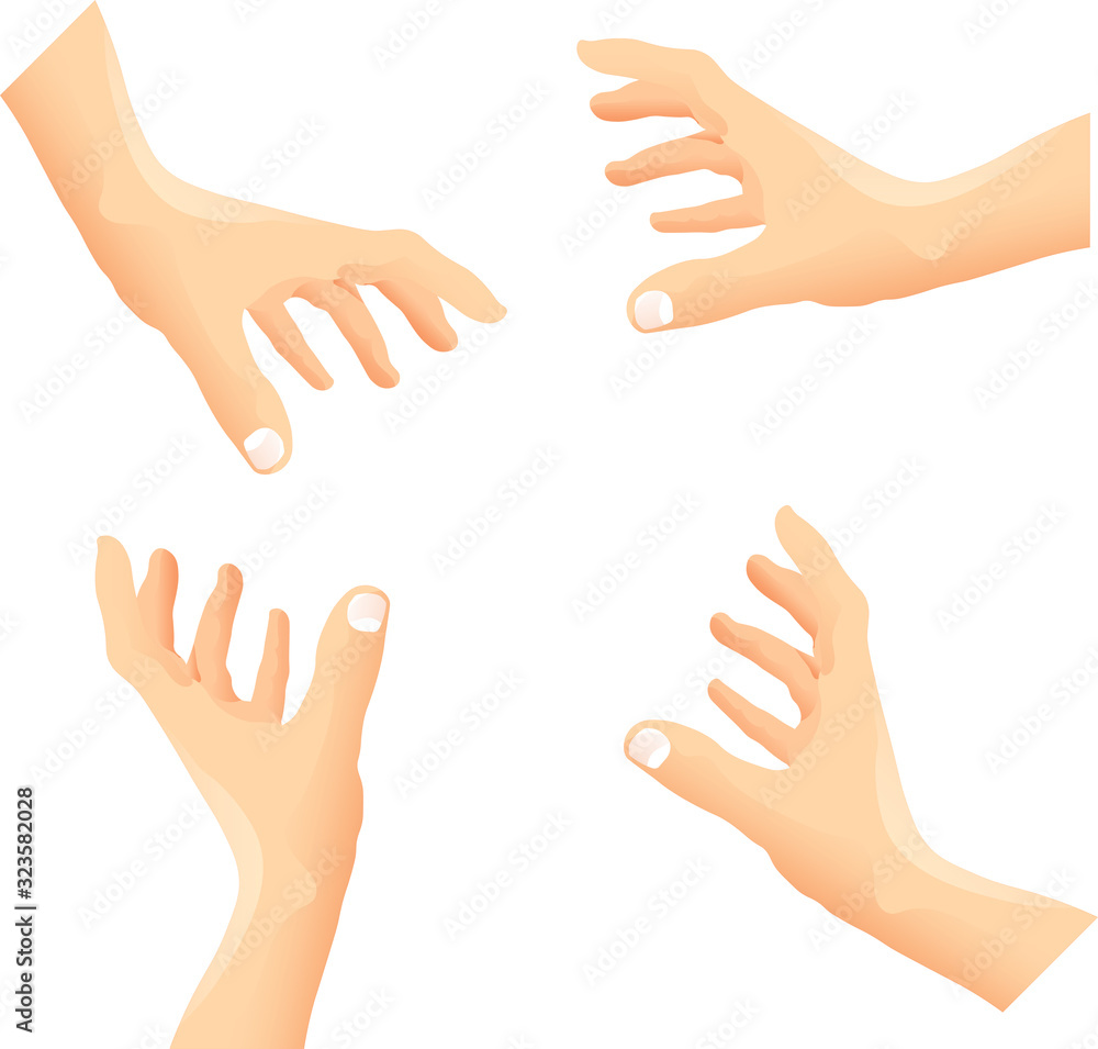 right and left hands of a fair-skinned person in a realistic style, a gesture of support or attempts to catch something