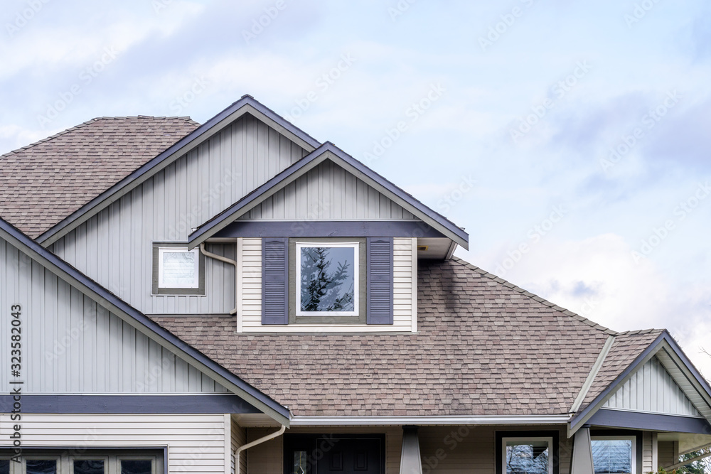 Top of a very neat and colorful home with gorgeous outdoor landscape in suburbs of Vancouver, Canada