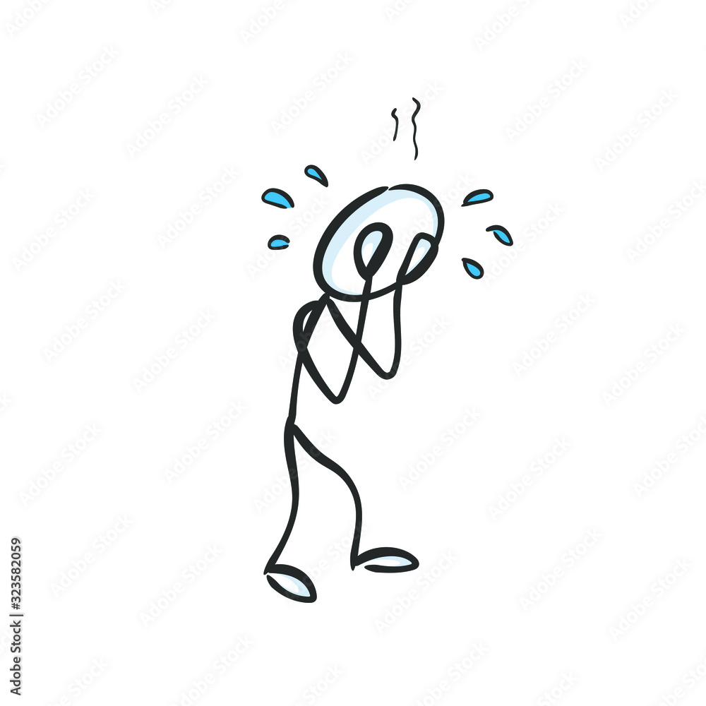 Frustration. Sad man crying, yawn, grief. Hard times struggle loss pain. Hand drawn. Stickman. Doodle sketch, Vector graphic illustration Frustration. Sad man crying, yawn, grief. Hard times struggle loss pain. Hand drawn. Stickman. Doodle sketch, Vector graphic illustration