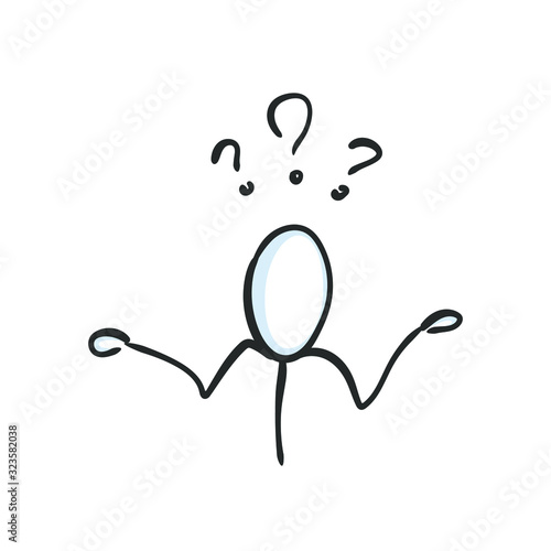 Why? aksing question, not understanding. Asking a reason, truth. Stickman. Hand drawn. Doodle sketch, Vector graphic illustration