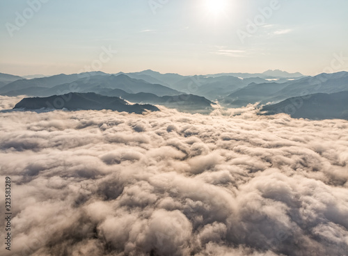 Mountain misty clouds aerial