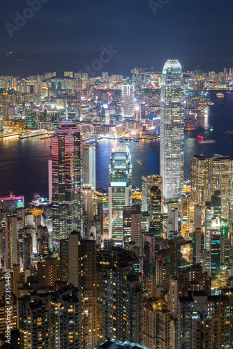 Night scene of Victoria harbor of Hong Kong city © leeyiutung