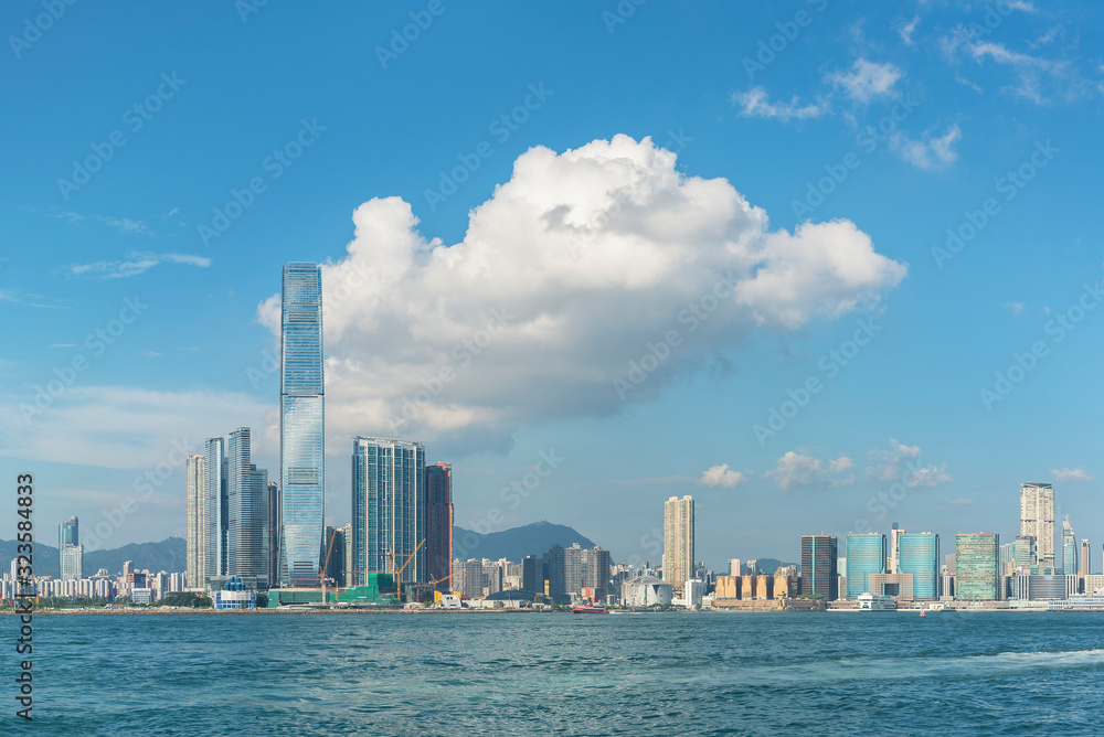 Panorama of Skyline of Victoria harbor of Hong Kong city