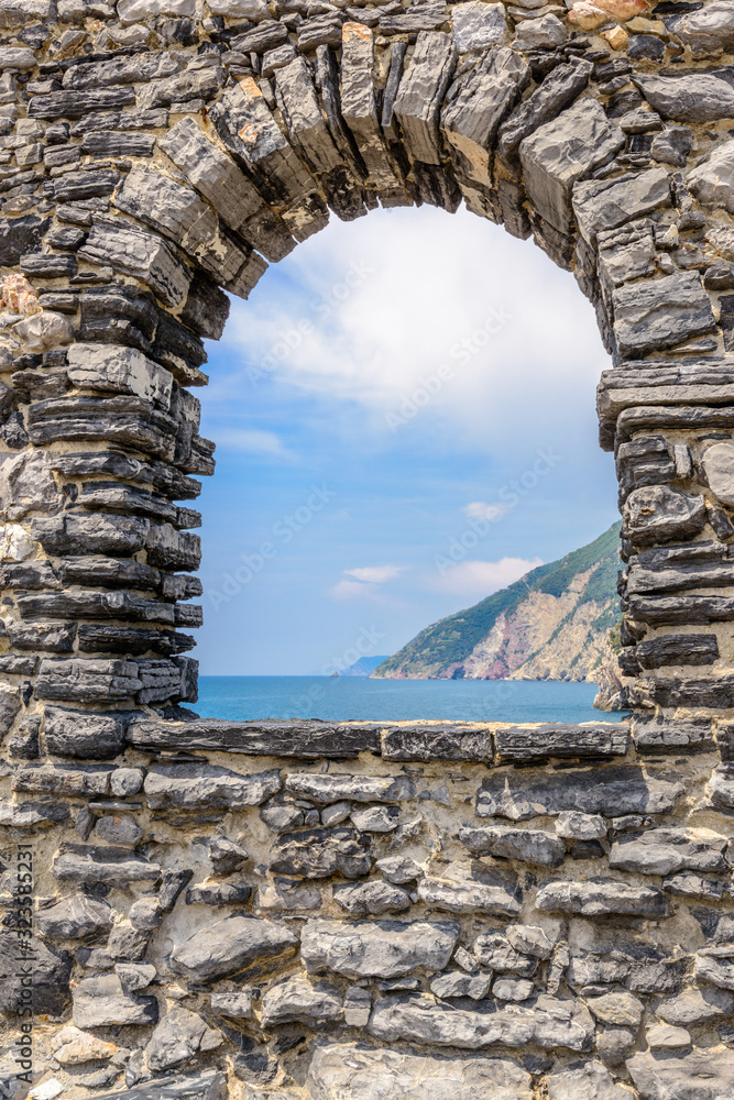 Ligurian coast. View from the old fortress in Portovenere town, Italy