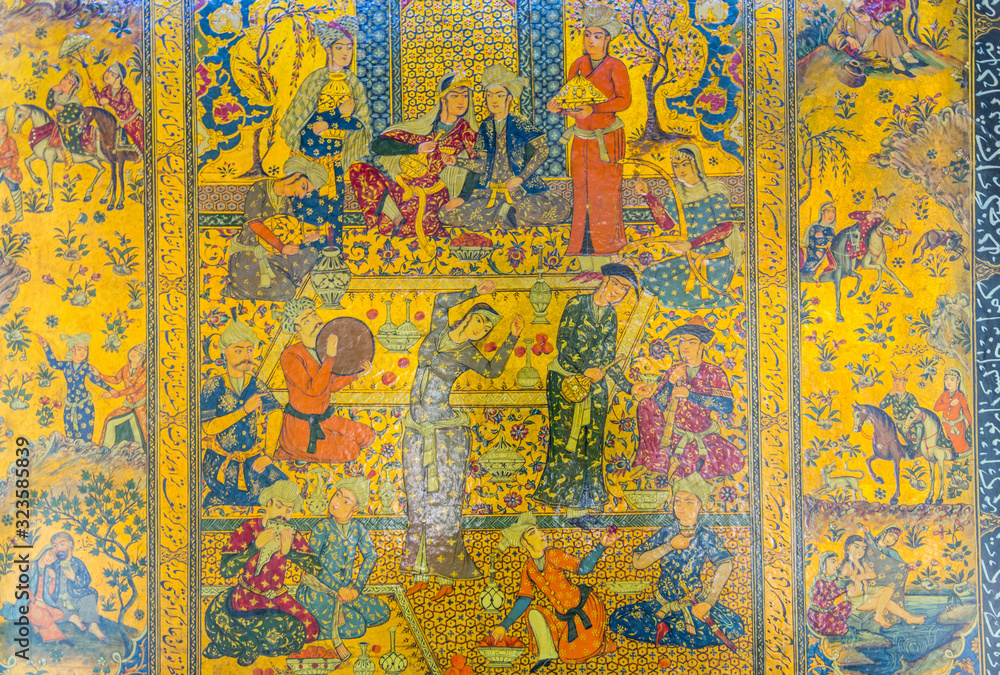 Painting of wall inside  of Vakil Bath, an old public bath in Shiraz, Iran. It was a part of the royal district constructed during Karim Khan Zand's reign.