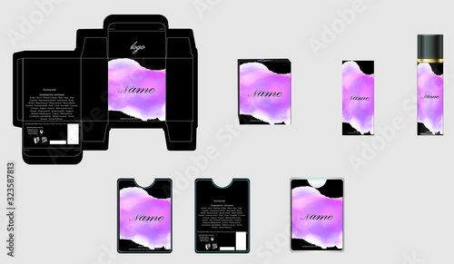 Packaging design, luxury perfume box,  pocket perfume and deo design template and mock up box. Illustration vector.