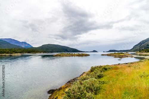 Beautiful scenery around Lago Roco lake and Rio Lapataia river in Tierra Del Fuego national park  Argentina.