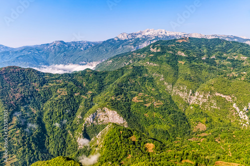 Fototapeta Naklejka Na Ścianę i Meble -  Montenegro mountains helicopter aerial view