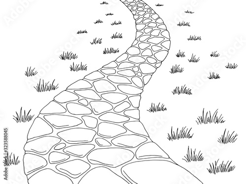 Park road landscape graphic black white sketch illustration vector