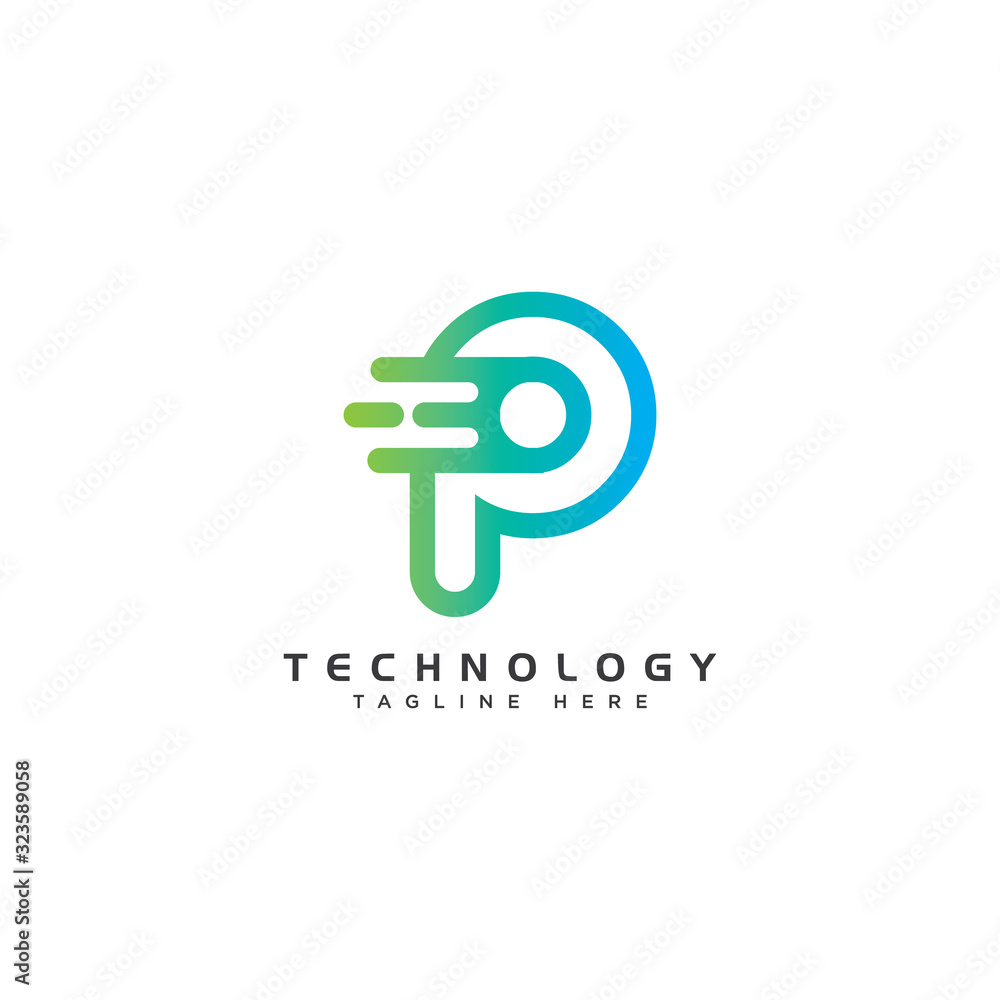 Motion Speed Line Letter P technology Logo Design Template Element ...