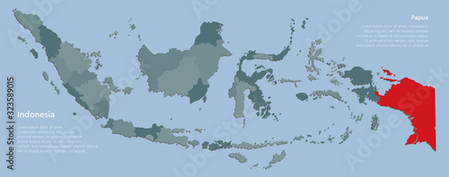 Obraz na plátně Country Indonesia map with islands province Papua