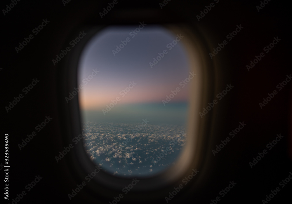 Evening twilight sky, horizon view from the window plane. Evening twilight sky, horizon view from the window plane.