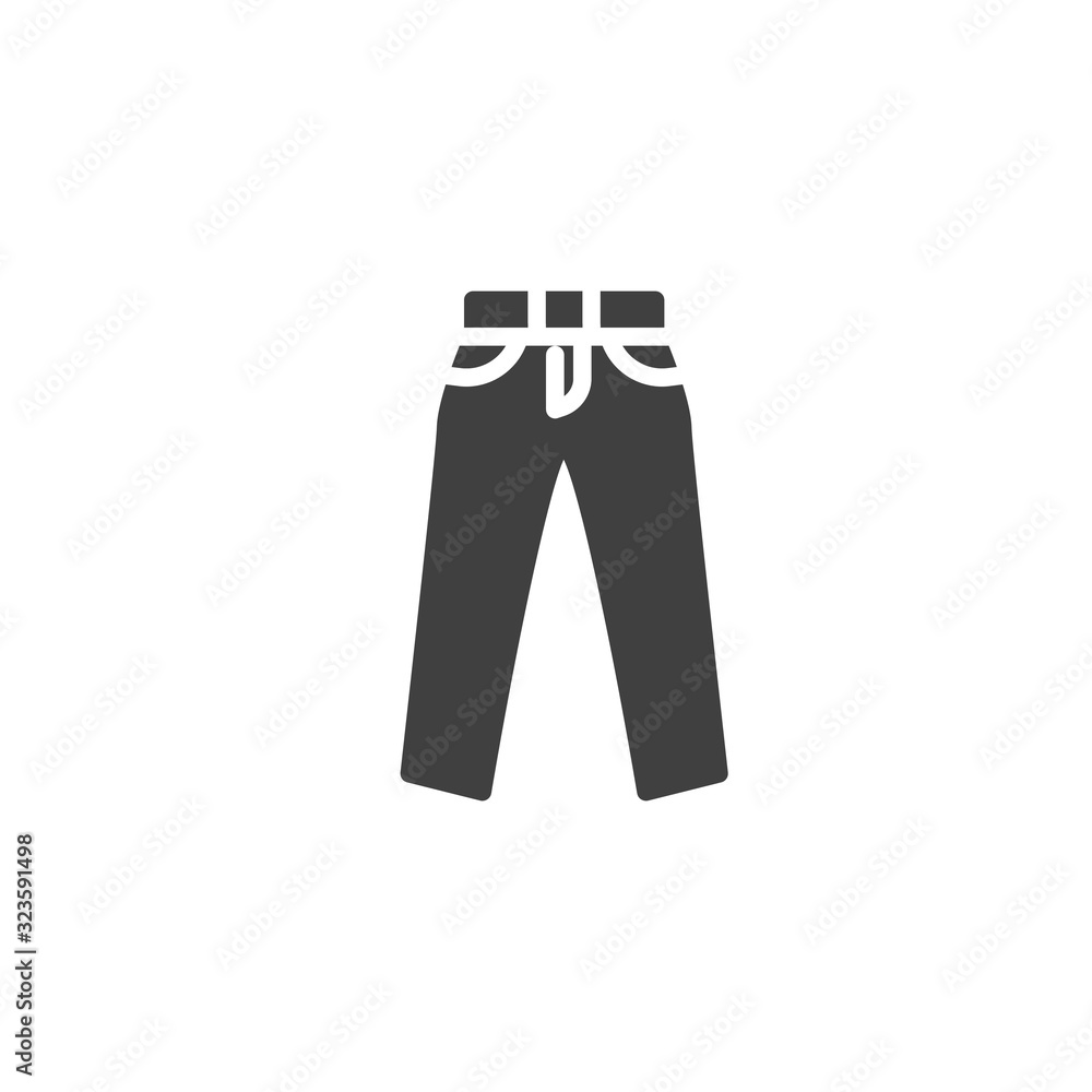 Denim trousers vector icon. filled flat sign for mobile concept and web design. Mens pants, clothing glyph icon. Symbol, logo illustration. Vector graphics Denim trousers vector icon. filled flat sign for mobile concept and web design. Mens pants, clothing glyph icon. Symbol, logo illustration. Vector graphics