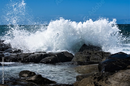 Natures natural beauty, waves crashing on the rocks creating huge sprays of fresh sea water.