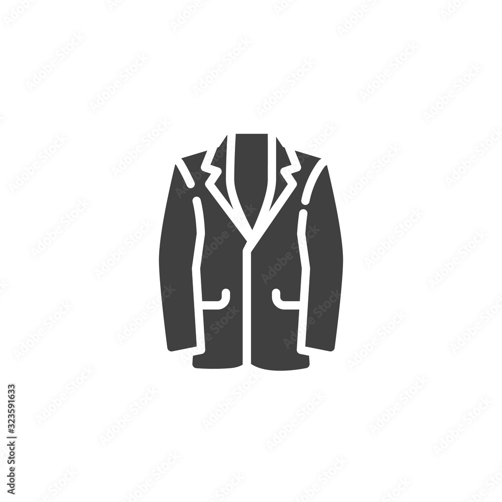 Men's suit jacket vector icon. filled flat sign for mobile concept and web design. Business Suit jacket, clothes glyph icon. Symbol, logo illustration. Vector graphics Men's suit jacket vector icon. filled flat sign for mobile concept and web design. Business Suit jacket, clothes glyph icon. Symbol, logo illustration. Vector graphics