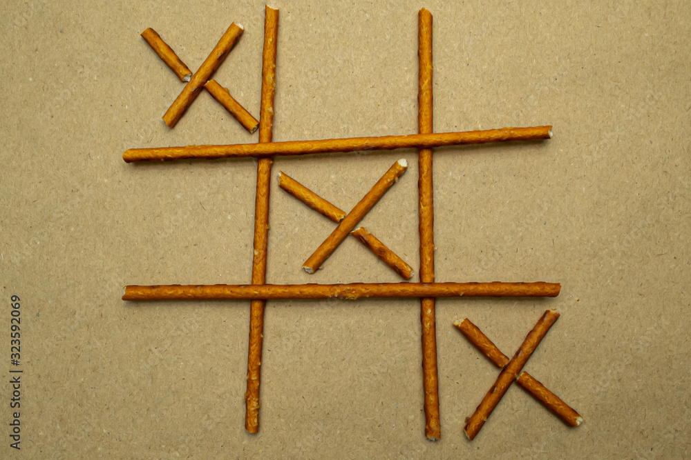 Game Tic Tac Toe from Pretzel Sticks Game Tic Tac Toe from Pretzel Sticks