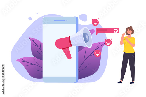 Cyberbullying, social network harassment concept. Vector illustration.