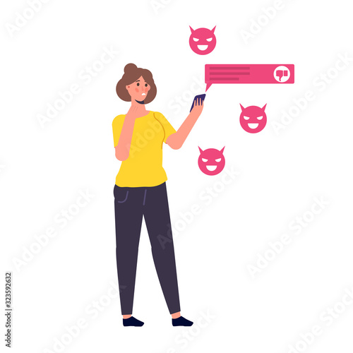 Cyberbullying, social network harassment concept. Vector illustration.