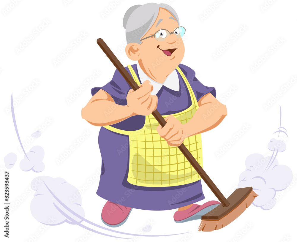Elderly Woman with broom. Funny people. Elderly Woman with broom. Funny people.