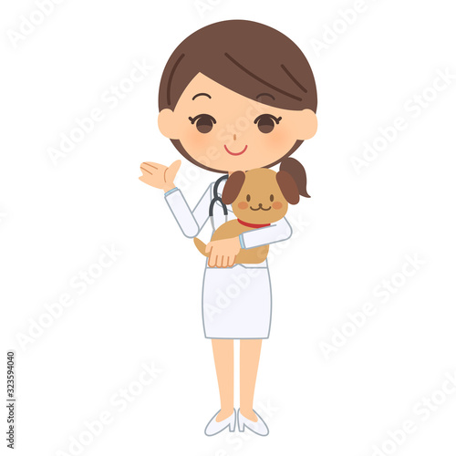 説明をする獣医と犬