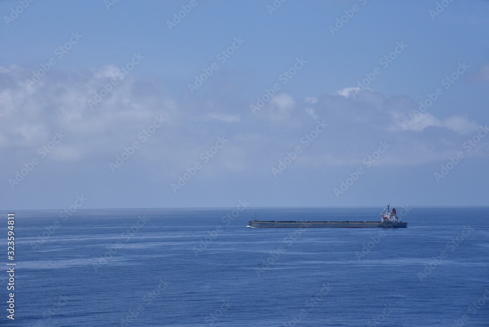 Landscape of the calm ocean with sailing cargo ship. Landscape of the calm ocean with sailing cargo ship.