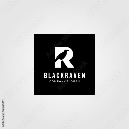 crow logotype in letter R vector illustration design