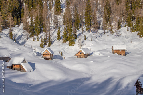 Mountain cabins in Dedno polje, Bohinj photo