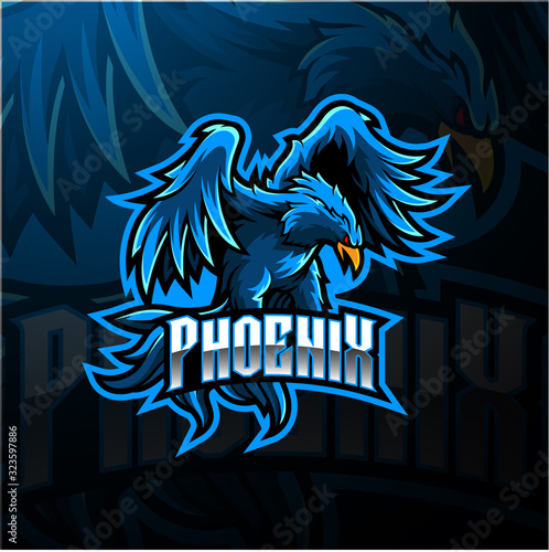 Blue phoenix esport mascot logo design