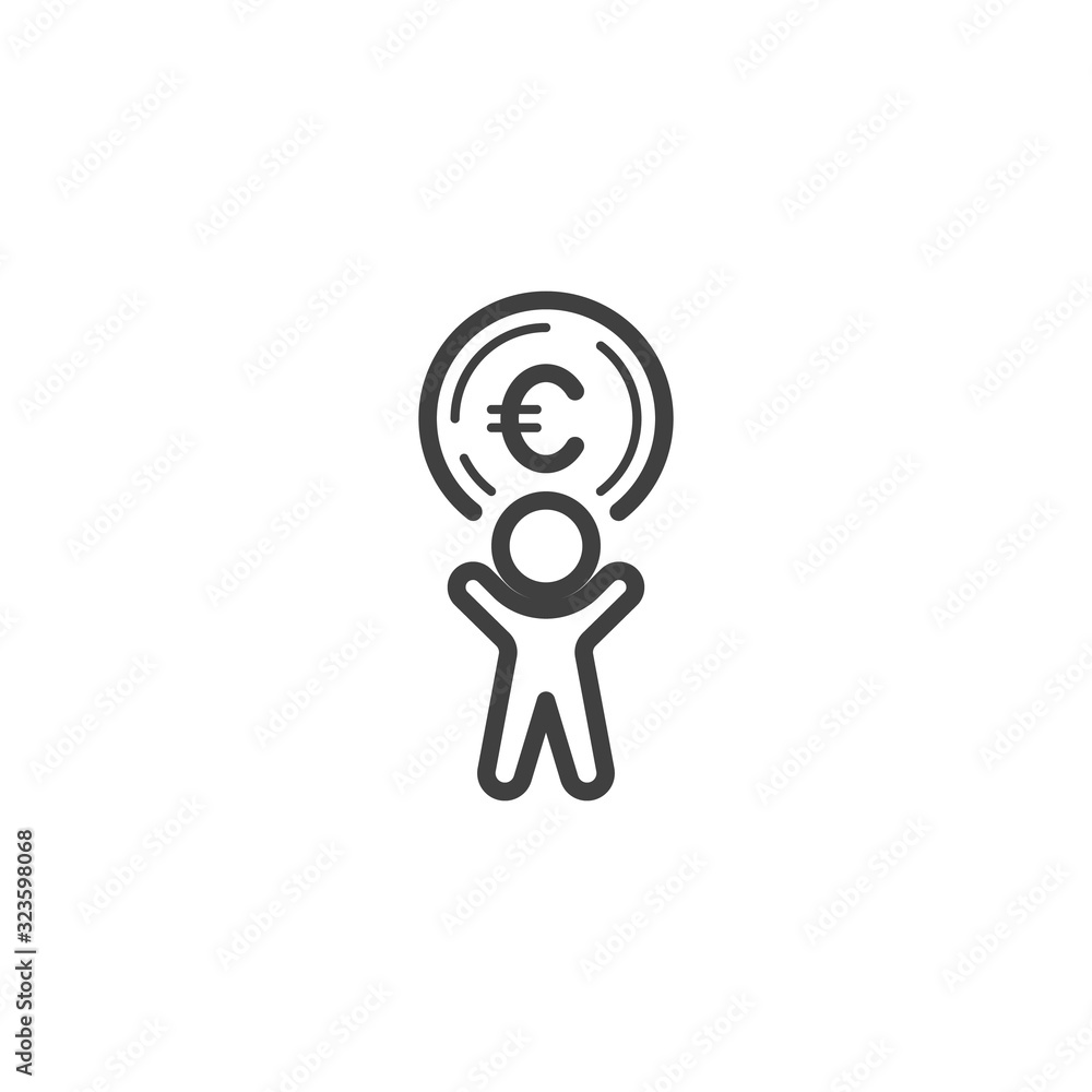 Man with euro coin line icon. linear style sign for mobile concept and web design. Making and Saving Money outline vector icon. Currency exchange symbol, logo illustration. Vector graphics Man with euro coin line icon. linear style sign for mobile concept and web design. Making and Saving Money outline vector icon. Currency exchange symbol, logo illustration. Vector graphics