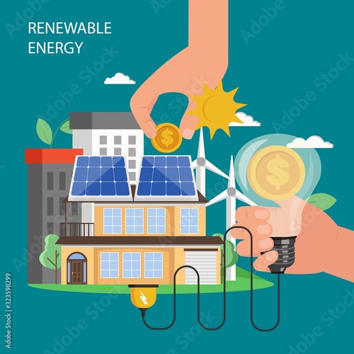 Renewable energy vector concept flat style illustration