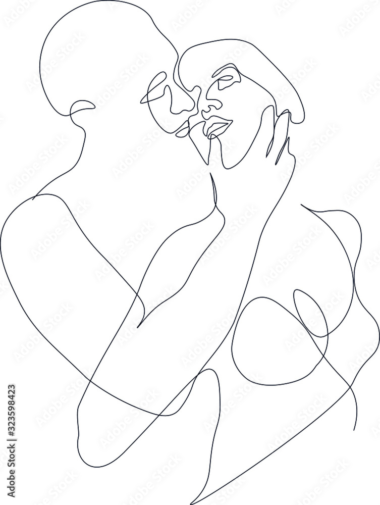one line drawing, sexy couple kisses vector de Stock | Adobe Stock