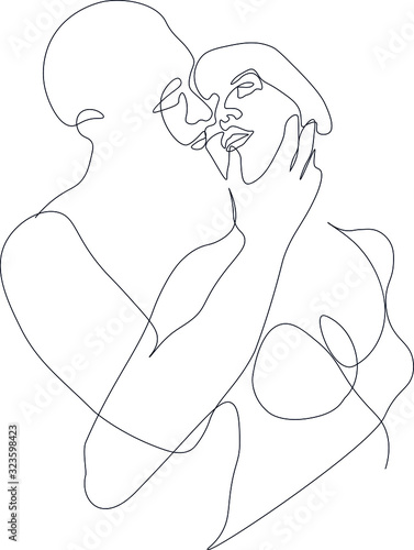 one line drawing, sexy couple kisses