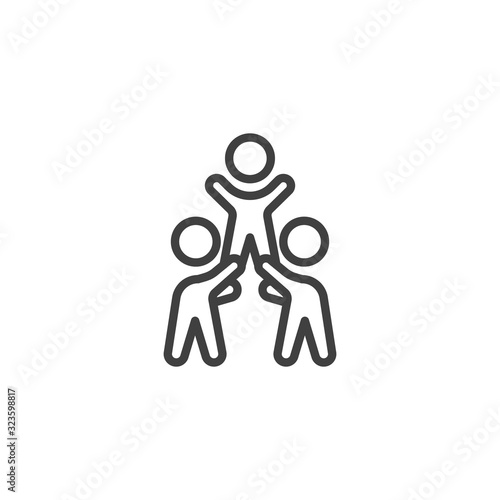 Leadership and teamwork line icon. linear style sign for mobile concept and web design. Two man supporting business leader outline vector icon. Symbol, logo illustration. Vector graphics