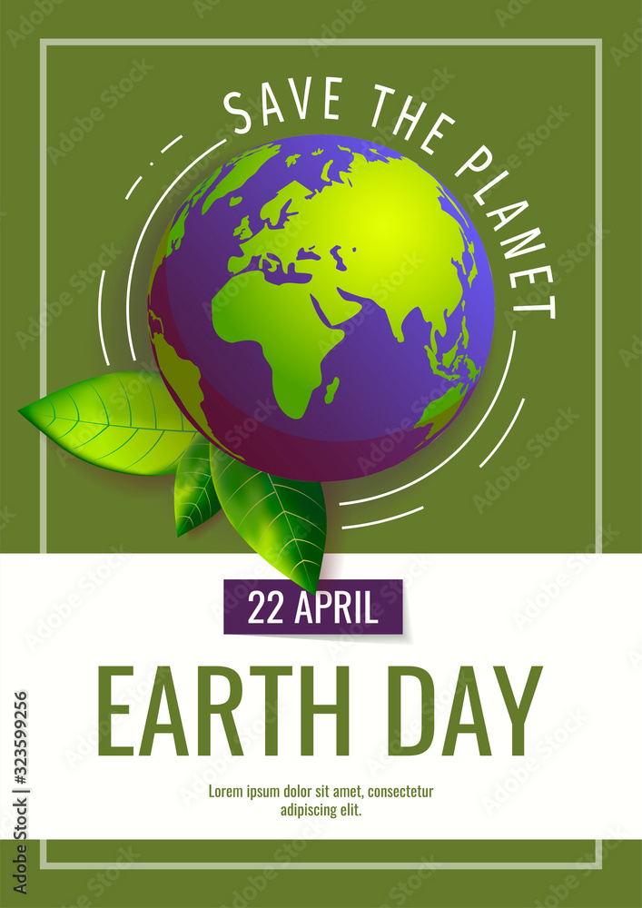 Card for Earth Day, World Environment Day with globe and fresh green