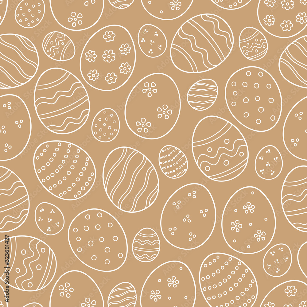 Decorated eggs as a symbol of the great Easter. Seamless pattern in doodle style on gold background. Hand drawn vector illustration Decorated eggs as a symbol of the great Easter. Seamless pattern in doodle style on gold background. Hand drawn vector illustration