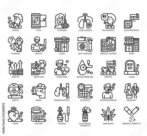 Set of quit smoking thin line and pixel perfect icons for any web and app project.