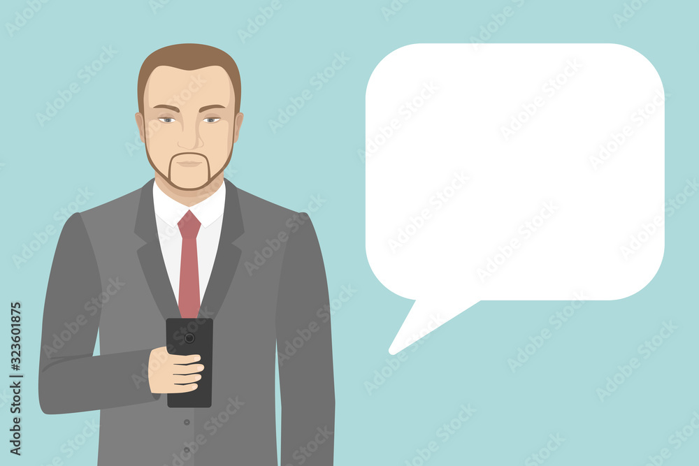 Caucasian man reading and typing messages on smartphone. Vector. Caucasian man reading and typing messages on smartphone. Vector.